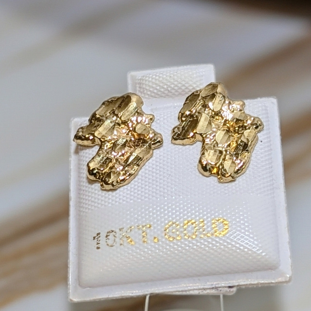 10k Solid Yellow Gold Nugget Stud Earrings Men Women